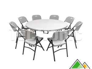 Vouwbare ronde tafel 150 cm met 8 stoelen