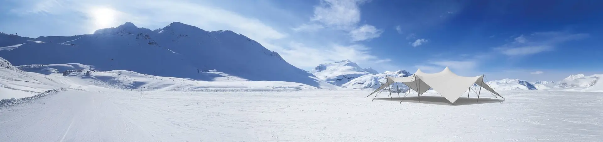 TecTronic Feesttenten witte stretchtent in de sneeuw