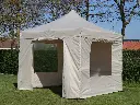 Vouwtent 3 x 3 m s40 beige met zijwanden: 1 blind, 2 ramen en 1 deur