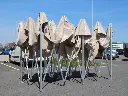 Vouwtent 4 x 8 m S50 pvc beige half opengevouwen