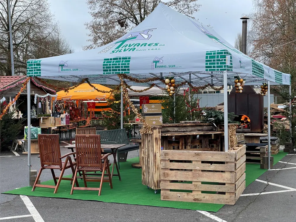 Tavares bedrukte vouwtent als overkapping