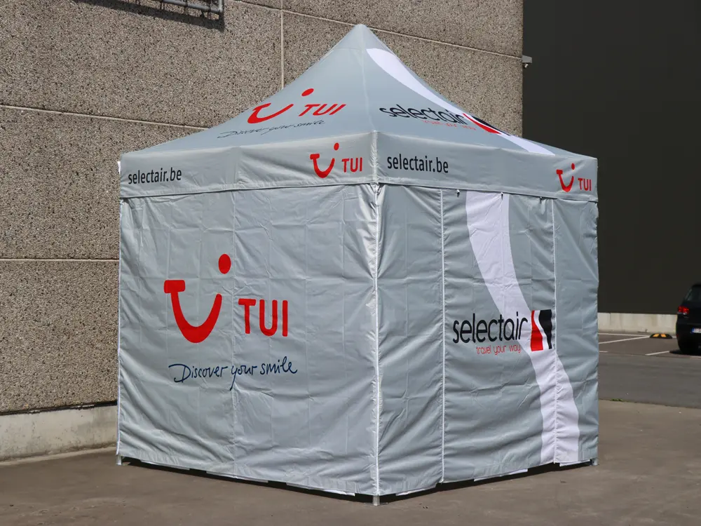 Tui gepersonaliseerde vouwtent met bedrukt dakzeil en bedrukte zijwanden