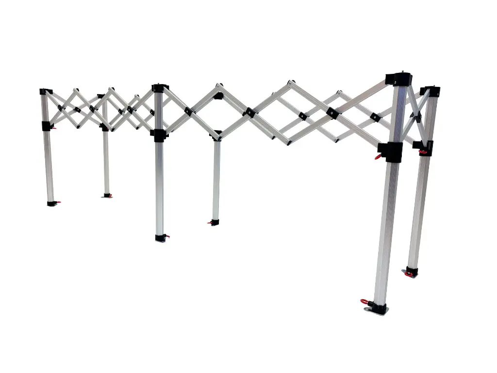 Opengevouwen onderstel aluminium tafel